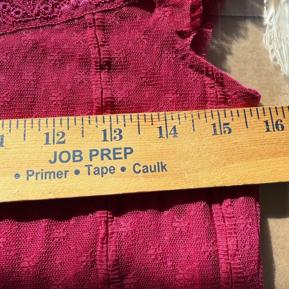 Free People Magenta Lace Trim Short Sleeve Blouse - Picture 5 of 6